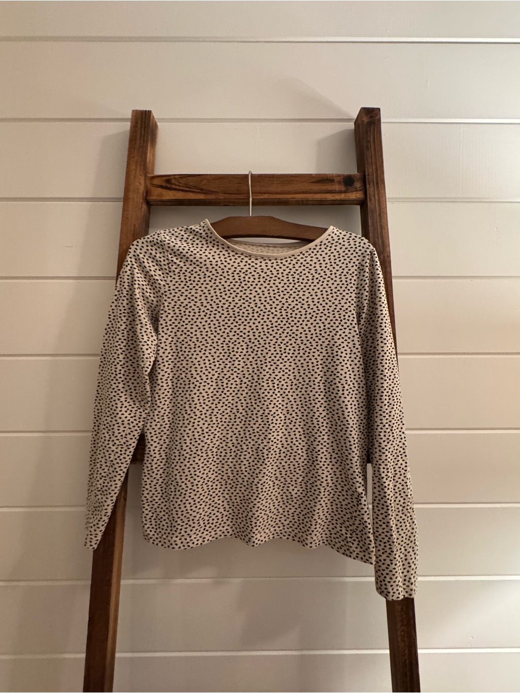 H&M Cream Long-Sleeve Dot Print Tee